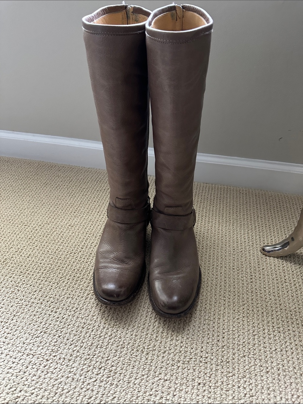 Frye, 7.5 Classic Tall Grey/Brown Leather Women’s Riding Boots